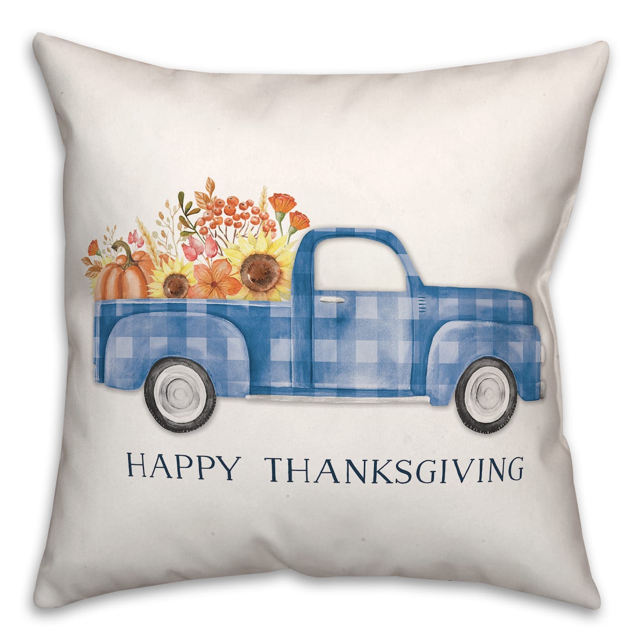 Blue Thanksgiving Truck Pillow